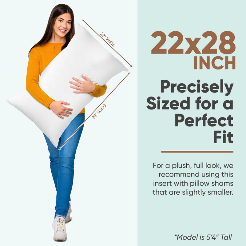 Pillowflex Synthetic Down Pillow Insert - 22x28 Down Alternative Pillow, Ultra Soft Oversized Standard Bed Sleeping Pillow, Large Rectangle Sham - 1 Decorative Pillow Form - Image 2